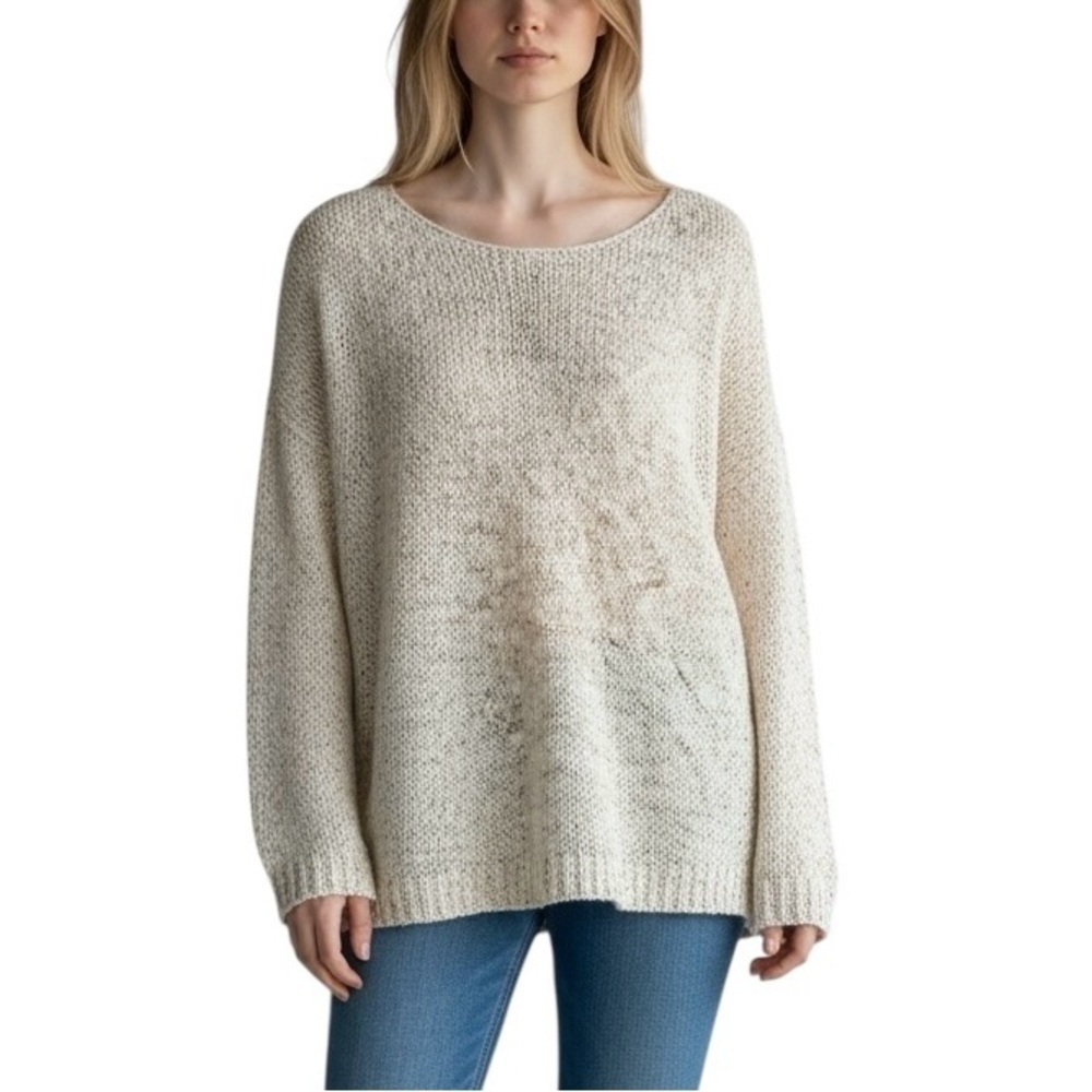 J. Crew Long Conco Pullover Natural Loose Knit Cotton Blend Sweater NWT XS